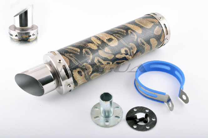Глушитель (тюнинг) 300*90mm, креп. Ø48mm (нержавейка, змеиная кожа, прямоток, тип:3)