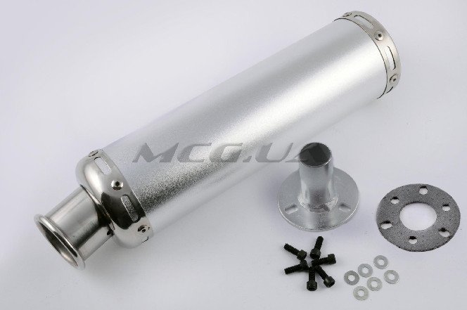 Глушитель (тюнинг) 300*90mm, креп. Ø48mm (нержавейка, серебро, прямоток, mod:9)