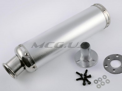 Глушитель (тюнинг) 300*90mm, креп. Ø48mm (нержавейка, серебро, прямоток, mod:9)