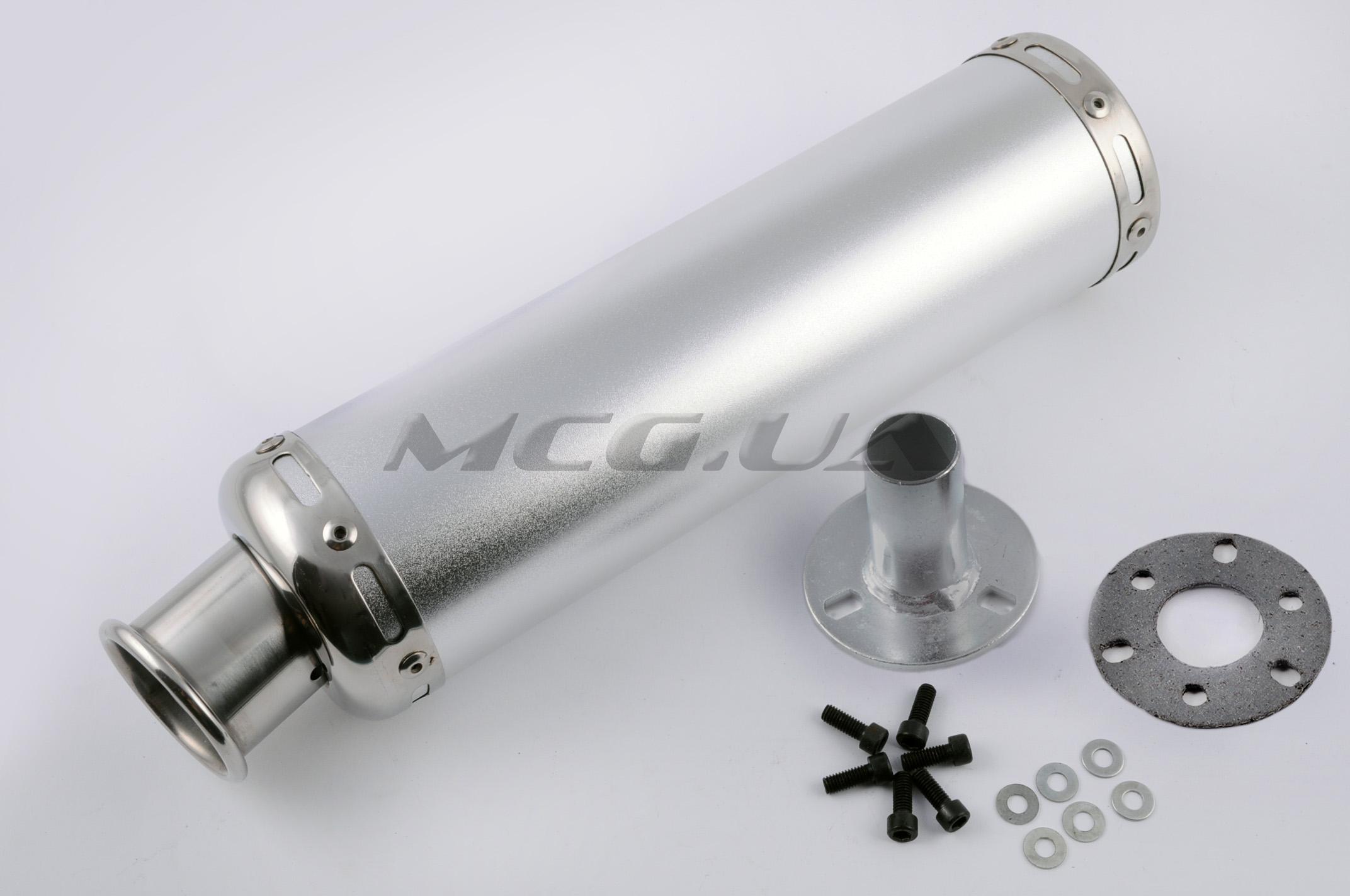 Глушитель (тюнинг) 300*90mm, креп. Ø48mm (нержавейка, серебро, прямоток, mod:9)