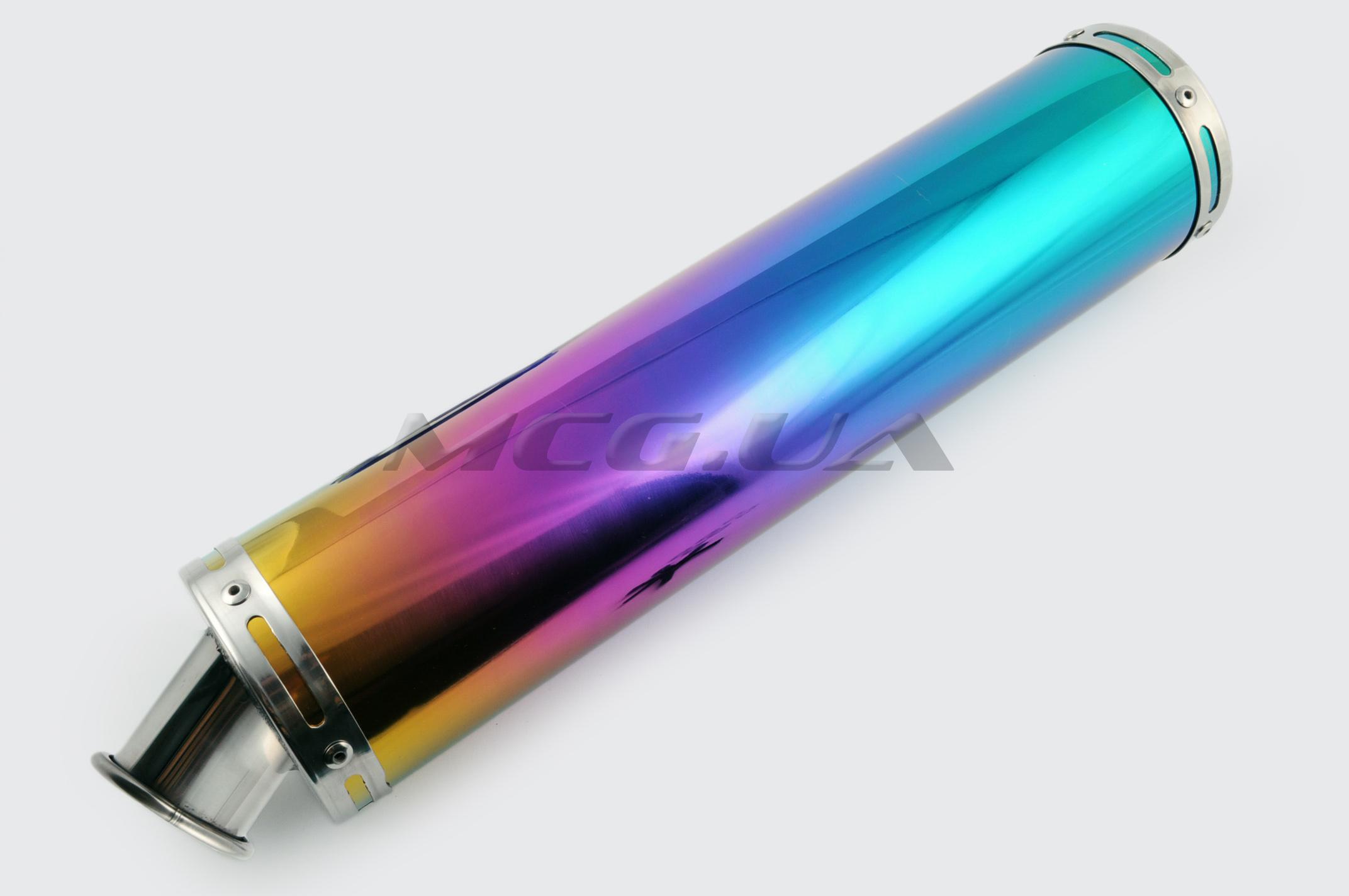 Глушитель (тюнинг) 420*100mm, креп. Ø78mm (нержавейка, радуга, без креплений, mod:53)